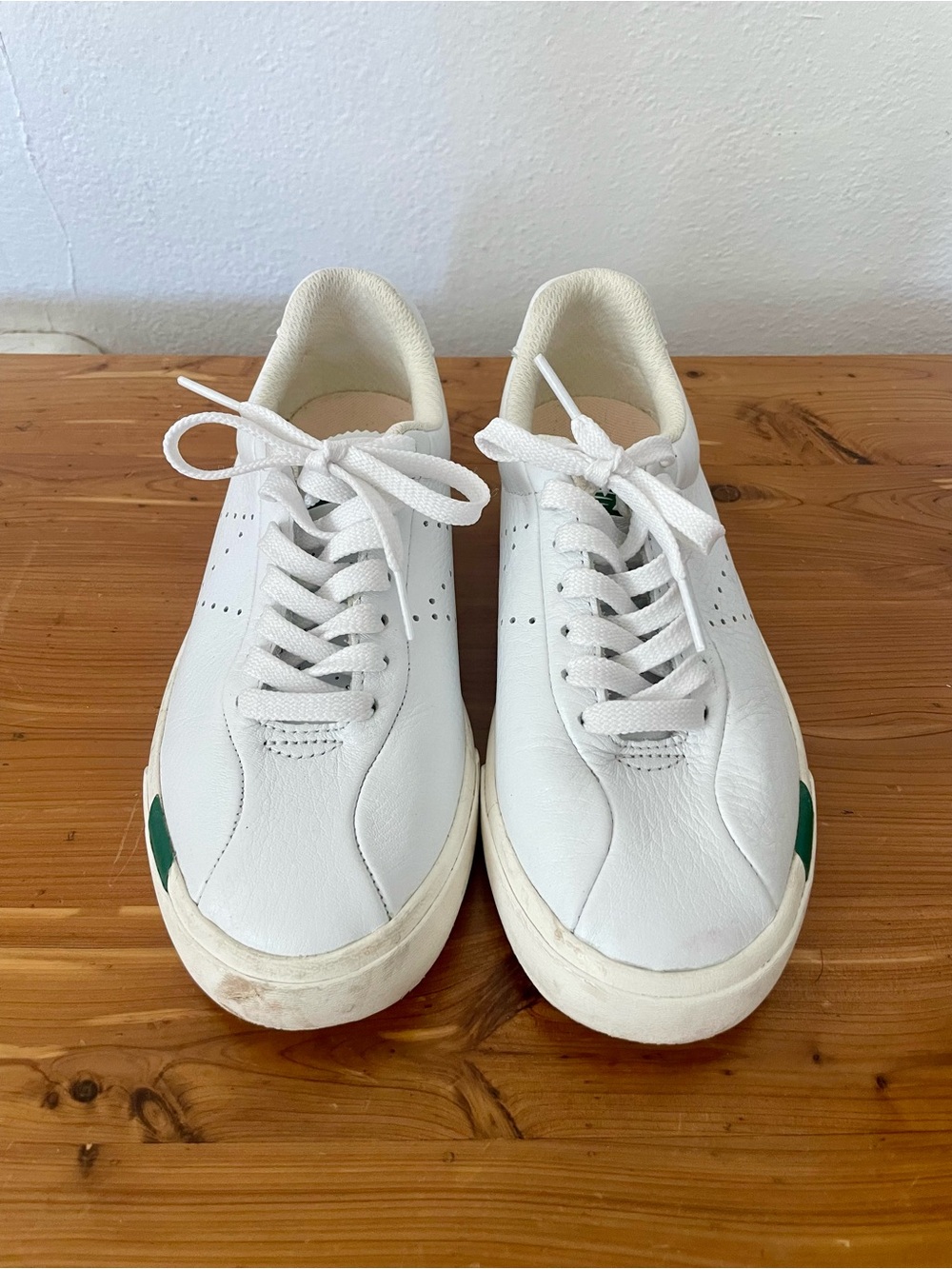 New Balance White Leather Men's Sneakers with Green Accents